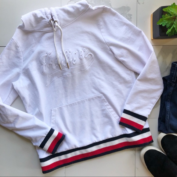 Tommy Hilfiger Tops - Tommy Hilfiger White Logo Hoodie Sweatshirt